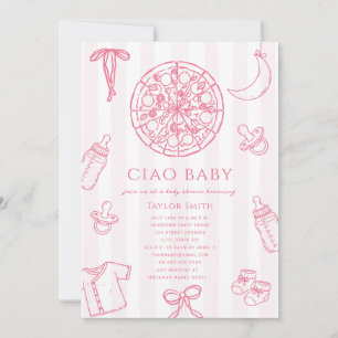 Invitation Ciao Baby Fille Rose Pizza Fête de Naissance