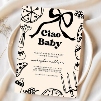 Invitation Ciao Baby Italian Pizza Hand Drawn Baby Shower
