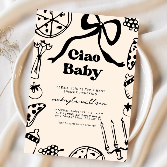 Invitation Ciao Baby Italian Pizza Hand Drawn Baby Shower (Créateur téléchargé)