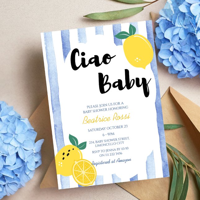 Invitation Ciao Baby Italien Whimsical Lemon Baby shower (Ciao Baby Italian Whimsical Lemon Baby Shower Invitation)