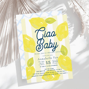 Invitation Ciao Baby Peinture Manuelle Citron Bleu Garçon Bab