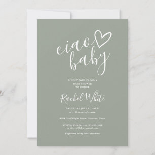 Invitation Ciao Baby shower Coeur Sage Vert Genre Neutre