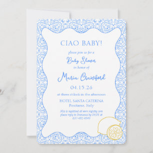Invitation Ciao Baby shower italien Citron bleu méditerranéen