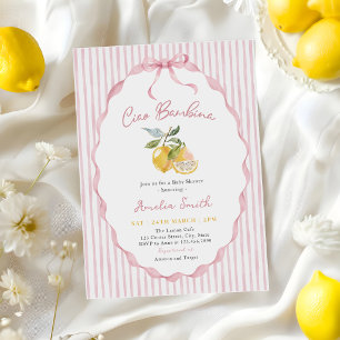 Invitation Ciao Bambina Fête de Naissance au Citron Rose