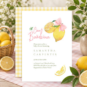 Invitation Ciao bambina noeud rose citron baby shower