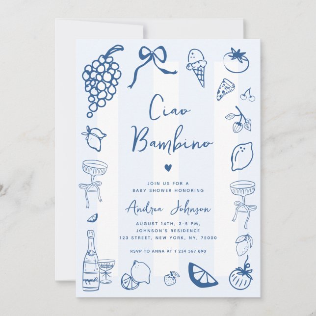 Invitation Ciao Bambino Amusant Italien Main Tirée Baby showe (Devant)