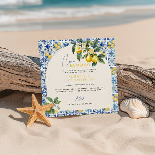 Invitation Ciao Bambino baby shower grec au citron