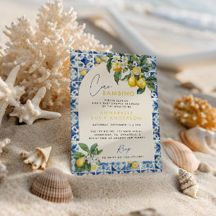 Invitation Ciao Bambino baby shower grec au citron