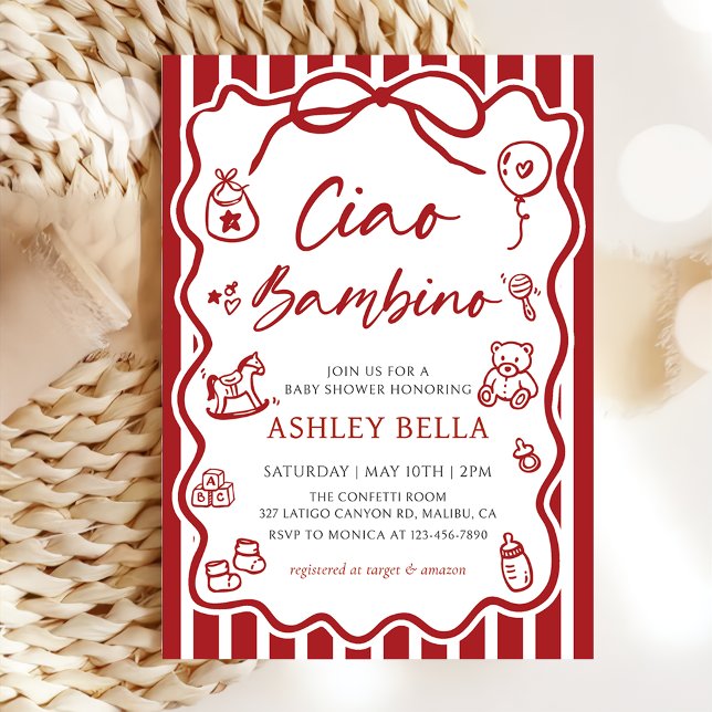 Invitation Ciao Bambino Baby shower italien Whimsical (Créateur téléchargé)