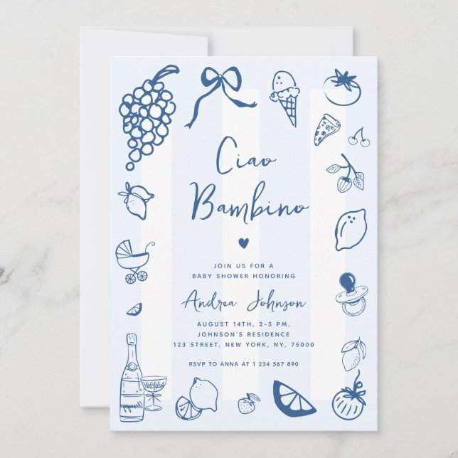 Invitation Ciao Bambino Italien amusant Baby shower main tiré (Devant)