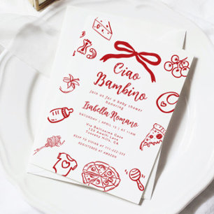 Invitation Ciao Bambino Pizza dessinée à la main italienne Ba