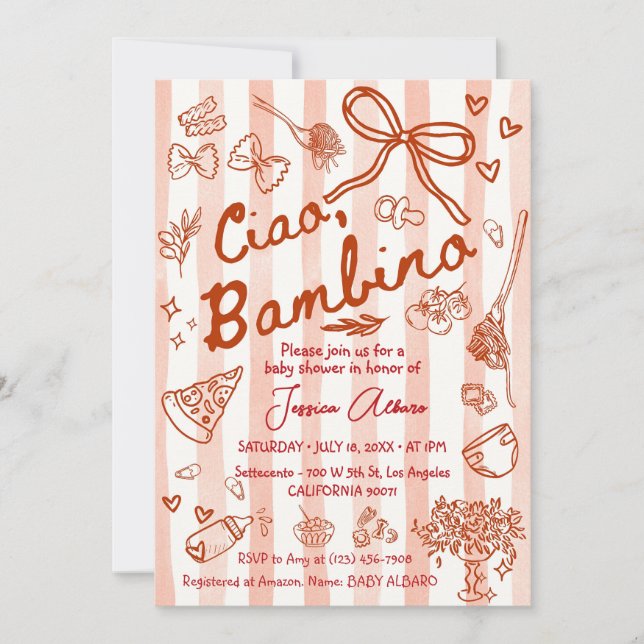 Invitation Ciao Bambino Red Baby Shower (Devant)