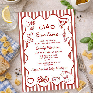 Invitation Ciao Bambino Thème Italien pour Baby Shower Dessin