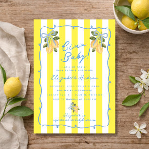 Invitation Ciao Bébé Rayure Jaune Bleu Citron Fête de Naissan