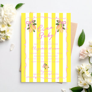 Invitation Ciao Bébé Rayure Jaune Citron Fête Prénatale Bébé