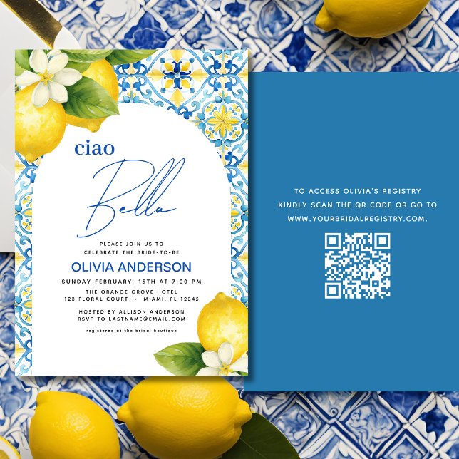 Invitation Ciao Bella Citron italien QR Code Fête des mariées (Créateur téléchargé)