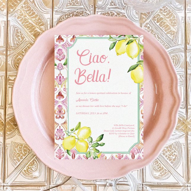 Invitation Ciao Bella Fête de Mariage Italienne au Citron (Créateur téléchargé)