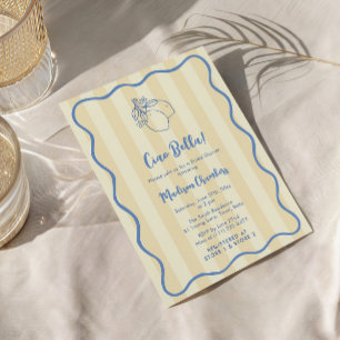 Invitation Ciao Bella Fête des mariées manuscrite jaune bleu