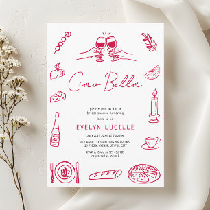 Invitation Ciao Bella Italian Hand Drawn Mariage Quirky Fête