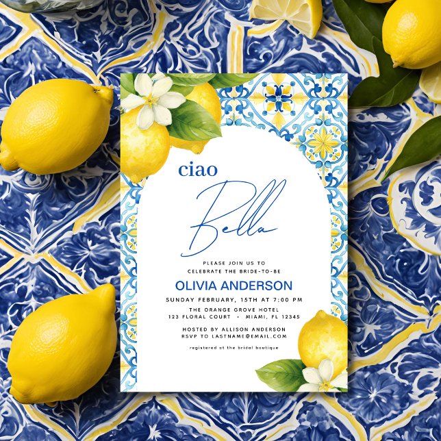 Invitation Ciao Bella Italienne Citron Bleu Carrelage Fête de (Créateur téléchargé)