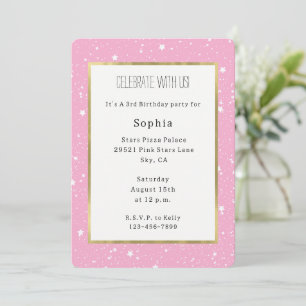 Invitation Ciel blanc rose d'étoiles Anniversaire