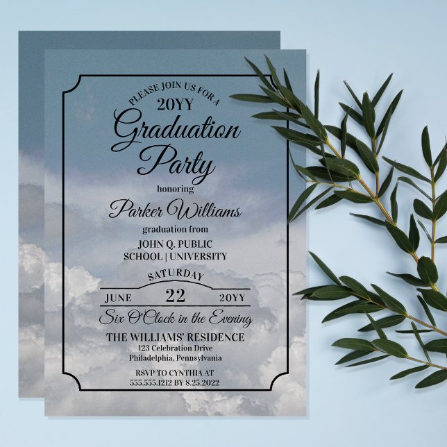 Invitation Ciel bleu au-dessus des nuages (Blue Sky Above The Clouds Graduation Party Invitation -- Print | Download)
