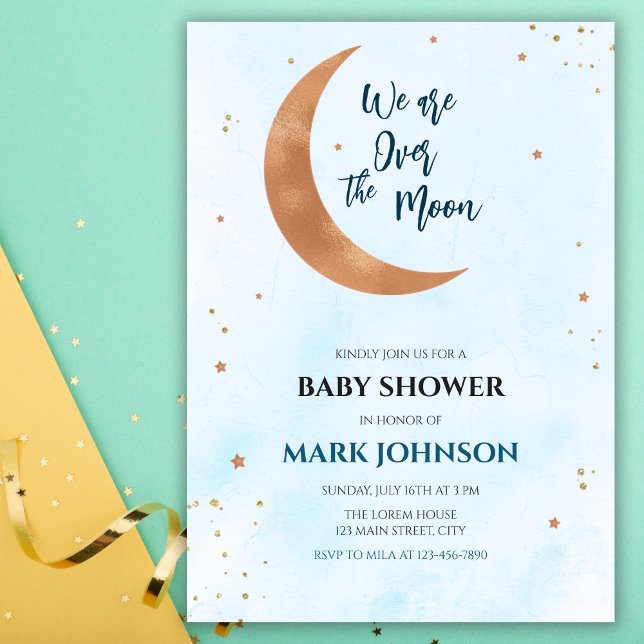 Invitation Ciel bleu avec étoiles sur la lune Baby Boy Shower (Créateur téléchargé)
