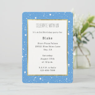 Invitation Ciel bleu blanc d'anniversaire d'étoiles  