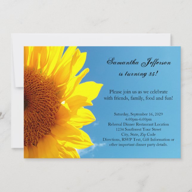 Invitation Ciel bleu d'été, tournesol jaune fête d'anniversai (Devant)