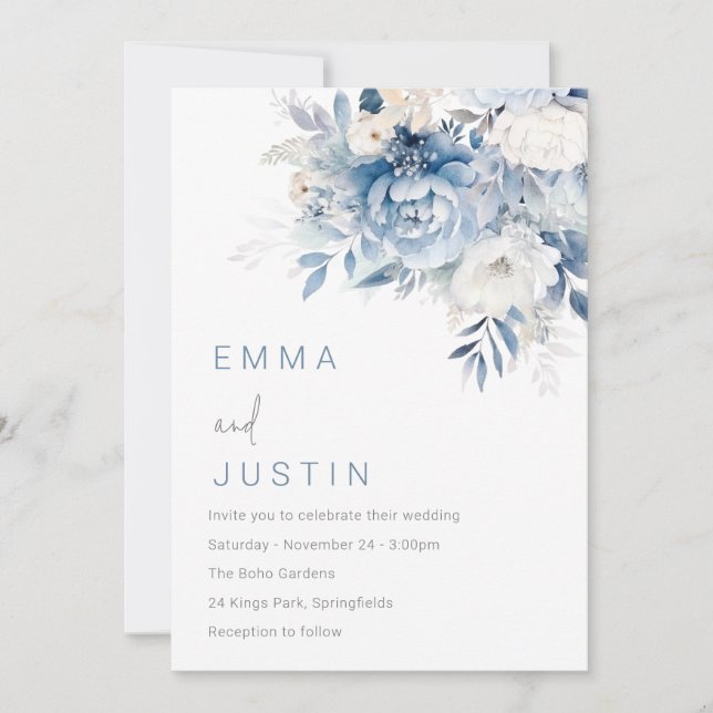 Invitation Ciel bleu et blanc Dusty Mariage (Devant)