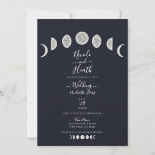 Invitation Ciel bleu nocturne phases de lune soirée de mariag