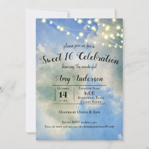 Invitation Ciel Bleu & Nuages Blancs   16 ans Anniversaire