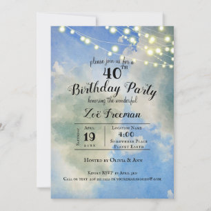 Invitation Ciel Bleu & Nuages Blancs   40e Anniversaire Bleu
