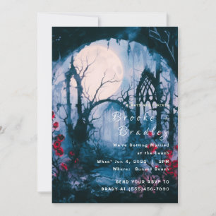 Invitation Ciel bleu vif et roses rouges Mariage gothique