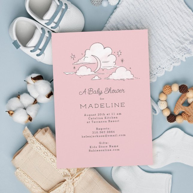 Invitation Ciel céleste Baby shower rose pâle (Créateur téléchargé)