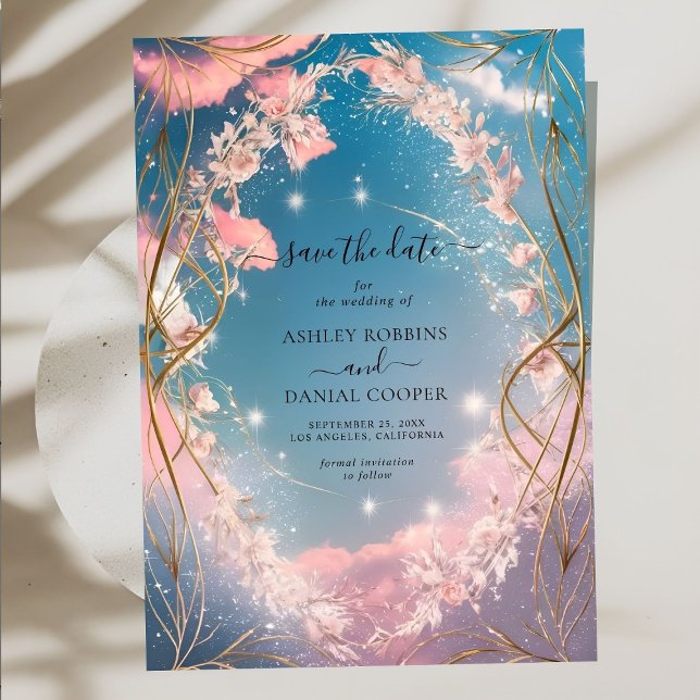 Invitation Ciel d'amour Ornate Rosy Florals Enregistrer la da (Créateur téléchargé)
