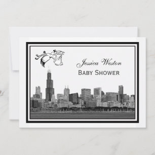 Invitation Ciel de Chicago encadré #2H Baby Shower Cigogne2