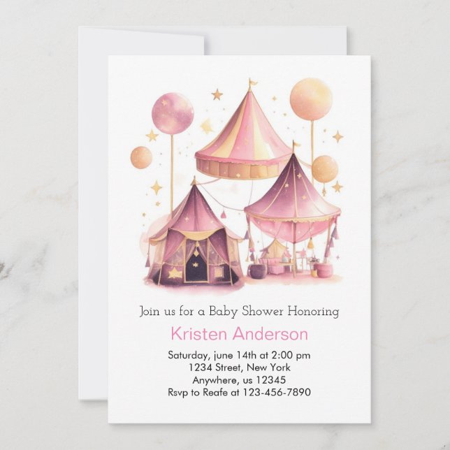 Invitation Ciel de cirque rose de plaisir Baby shower fille (Devant)