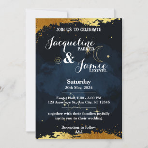 Invitation Ciel de nuit bleu et or Mariage illustratif