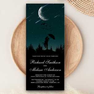 Invitation Ciel de nuit romantique, lune et étoiles filantes
