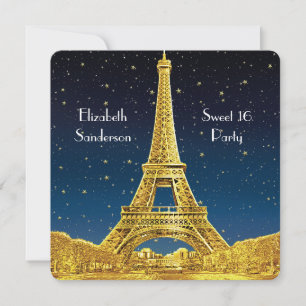 Invitation Ciel de Paris en or #2 Étoile bleue Douce 16 Carré