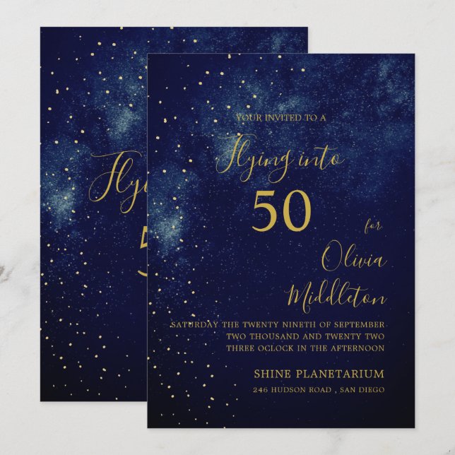 Invitation Ciel de soirée pour 50e anniversaire Astral Or Éto (Devant / Derrière)