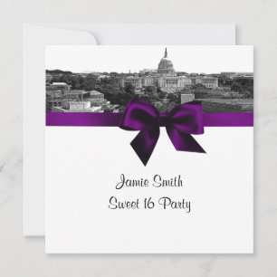Invitation Ciel de Washington DC Gravé BW Violet Sweet Sixtee