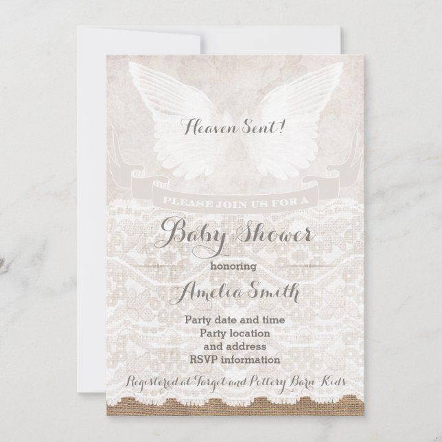 Invitation Ciel envoyé Argent Taupe Angel Baby shower (Devant)