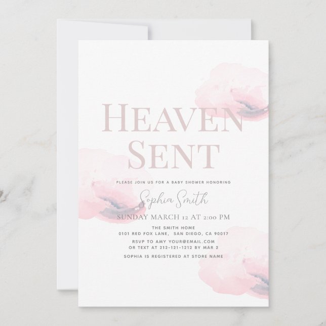Invitation Ciel envoyé fille rose Cloud Baby shower (Devant)