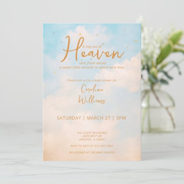 Invitation Ciel envoyé Gold Genre Baby shower neutre (Debout devant)