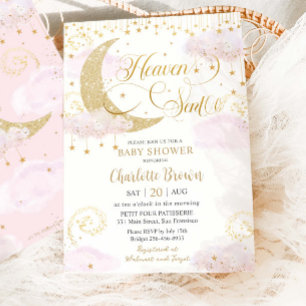 Invitation Ciel Envoyé Lune et Étoiles Rose Or Baby Shower