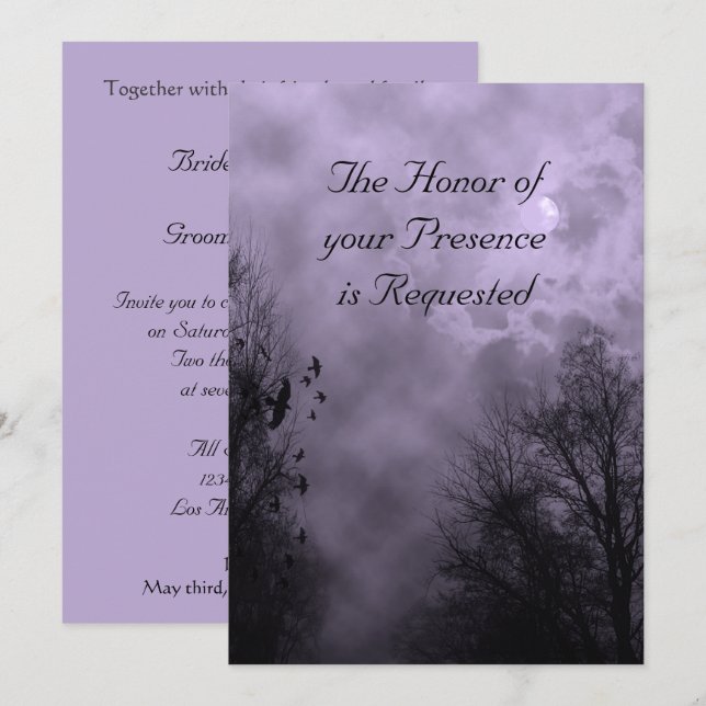 Invitation Ciel hanté et Ravens Purple Mist Mariage (Devant / Derrière)