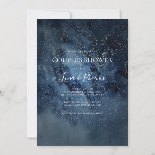 Invitation Ciel nocturne céleste   Douche Couples Or