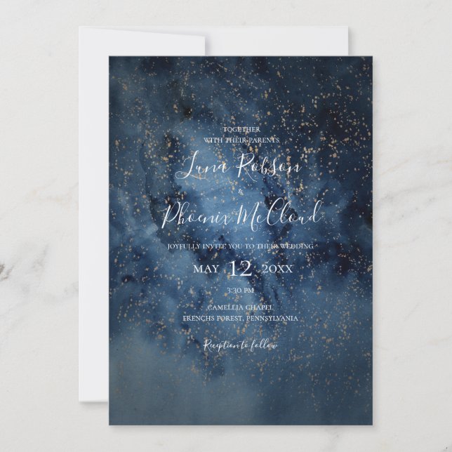 Invitation Ciel nocturne céleste | Gold All In One Mariage (Devant)